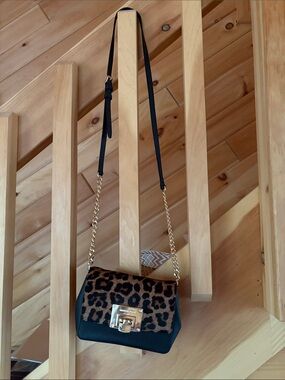 Leopard Print Michael Kors Crossbody Bag with Gold Chain Accent